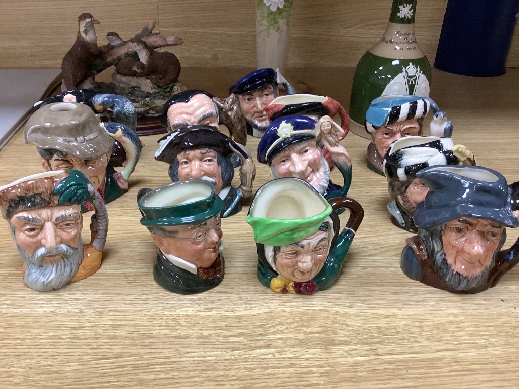 Thirteen Royal Doulton character jugs, a Copeland Spode vase and two other pieces